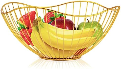 Lainrrew Gold Metal Wire Fruit Basket Bowl