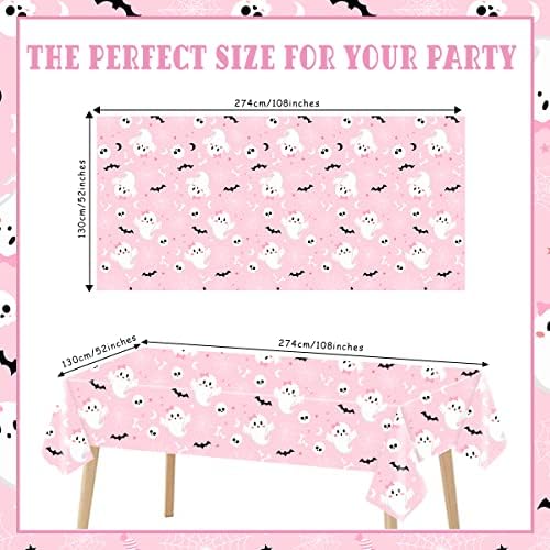 3PCS Halloween Tablecloth Pink Skulls Spider Web Ghost Bat Water-Resistant