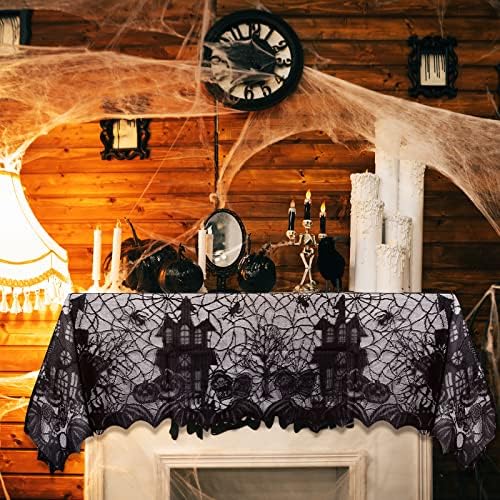 Irenare Halloween Spider Web Tablecloth Black Lace Gothic Rectangular 53 x 69 Inch