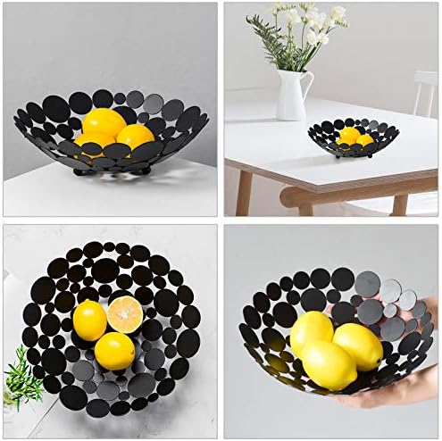 OwnMy Black Round Metal Fruit Bowl Basket