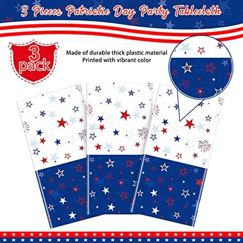 3 Pack Patriotic Tablecloths for 4th of July Party Decor