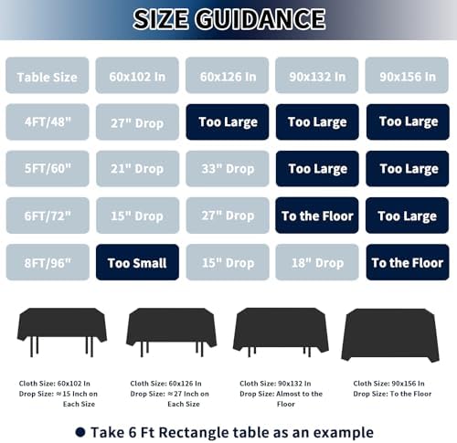 PureFit 6 Pack Black Rectangle Tablecloths 60x102 Inch for 6ft Tables