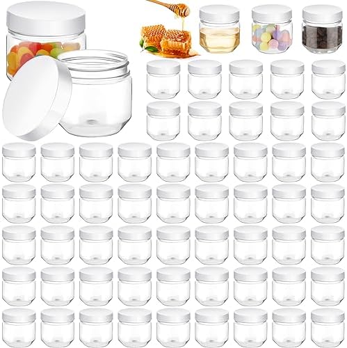 Tanlade 60 Pcs 3 Oz Clear Plastic Jars with Lids