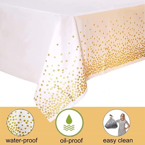 2 Pack White Gold Plastic Tablecloths for 54x108 Tables