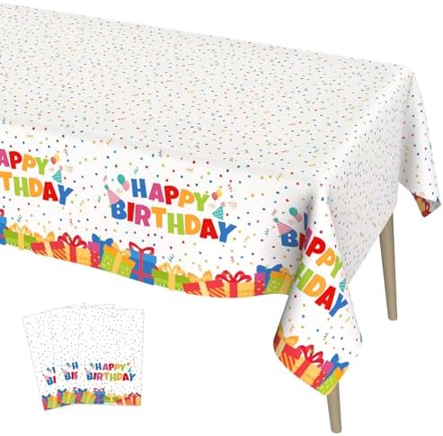 3 Pack Birthday Tablecloths for Kids 54x108 Inch Waterproof Rectangle Party Covers