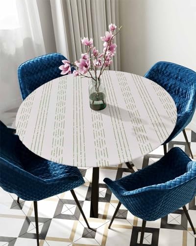 Geometric Sage Green Round Waterproof Table Cover Fitted Tablecloth