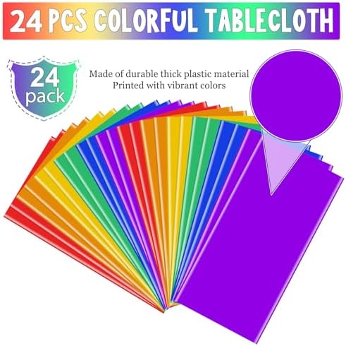 24 Pack Assorted Color Rectangle Plastic Tablecloth for Birthday and Wedding Events
