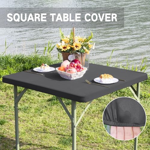 Square Fitted Table Cover 34x34 Inch Grey Spandex Tablecloth