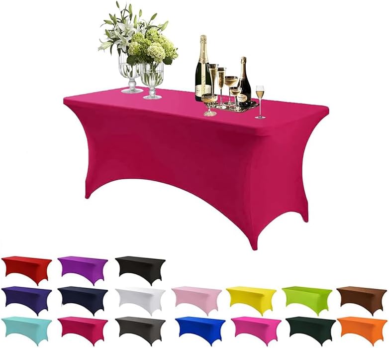 Hot Pink Spandex Table Cover 6ft Rectangular Stretch Tablecloth for Home Events