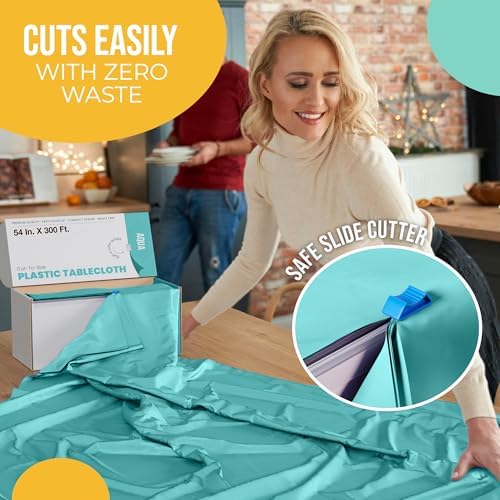 Exquisite Party Solids Aqua Plastic Table Cover Roll