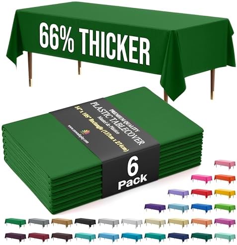 Exquisite Emerald Green 6 Pack Table Cloth 54x108 Inch 05 Mil Premium Plastic Rectangle Cover