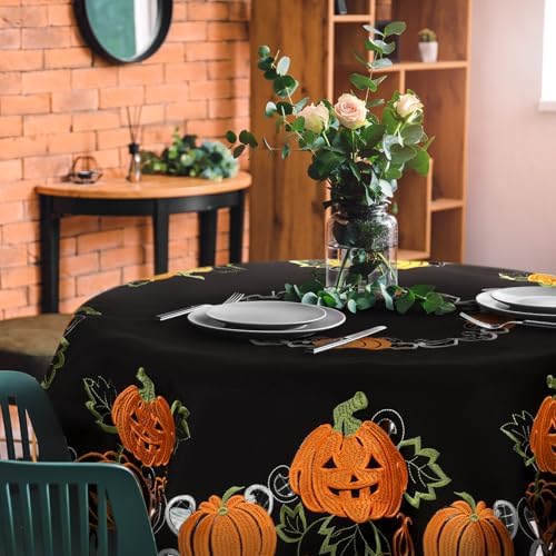 Halloween Square Tablecloth 34 Inch Black Orange Pumpkin Design