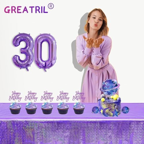 GREATRIL Purple Shiny Tablecloth 54 x 108 Inches 2 Pack