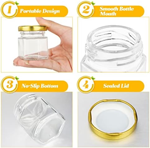 Nuogo 100 Pack Mini Hexagon Glass Jars with Lids