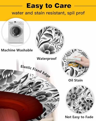 ZOE GARDEN Black Flower Round Waterproof Table Cover