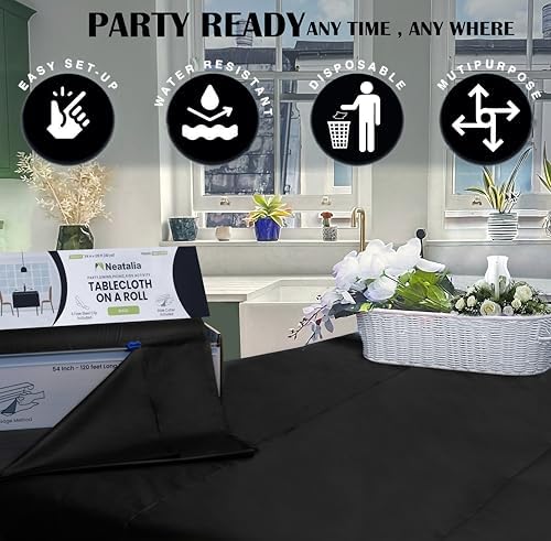 Black Plastic Tablecloth Roll 54in x 120ft for Outdoor Events