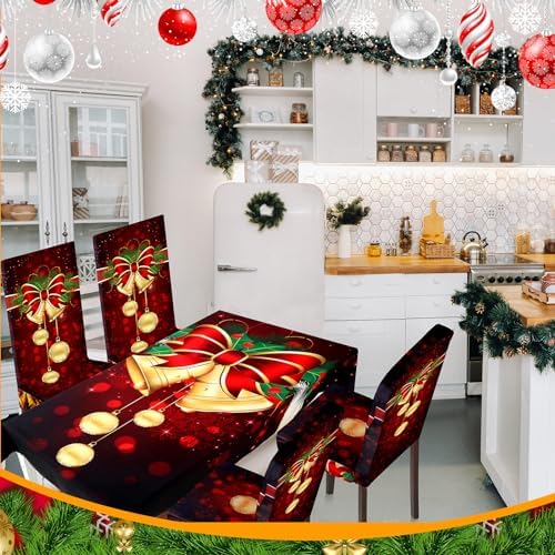 Moukeren 5pcs Christmas Tablecloth and Chair Covers Set