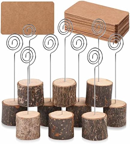 10Pcs Premium Wood Place Card Holders with 20Pcs Kraft Place Cards