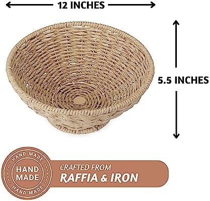 Folkulture Jute Fruit Bowl 12 Inch Decorative Serving Bowl