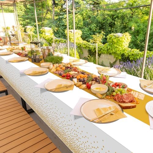 3Pcs White and Gold Tablecloth Party Decorations