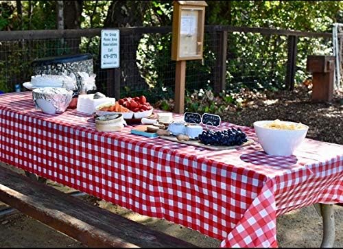 Oojami 6-Pack Red White Checkered Plastic Tablecloths