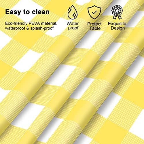 4 Pcs Yellow Checkered Tablecloth 54x108 Inches Rectangle Gingham Table Cover for Outdoor Picnic and Birthday Party