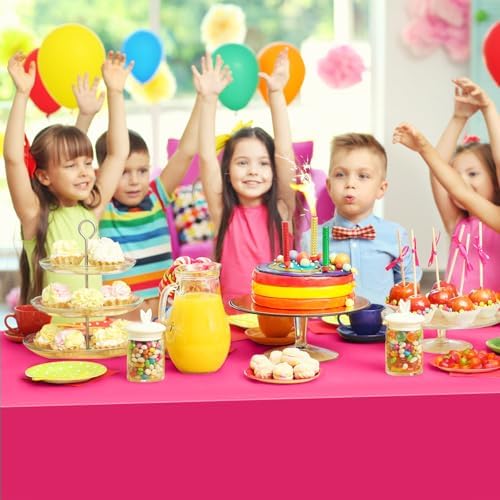 6Pcs Neon Plastic Table Cloths Set Rainbow 54x72 Inch Disposable Table Covers