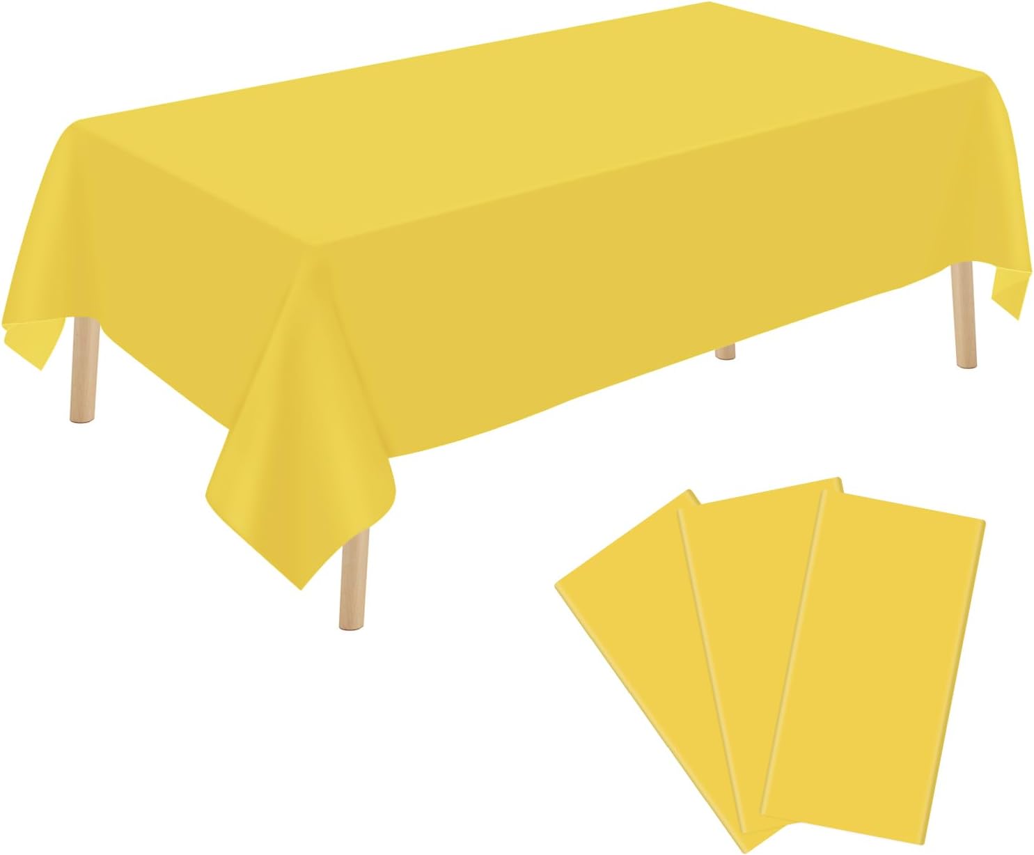 3 Pack Yellow Plastic Tablecloths for Parties 54x108 Inch Rectangular Table Covers