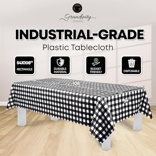 Grandipity Black Gingham Checkered Tablecloth 6 Pk 54in x 108in