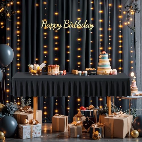 1 Pack Black Spandex Tablecloth for 6 Foot Rectangle Table with Pleated Skirt