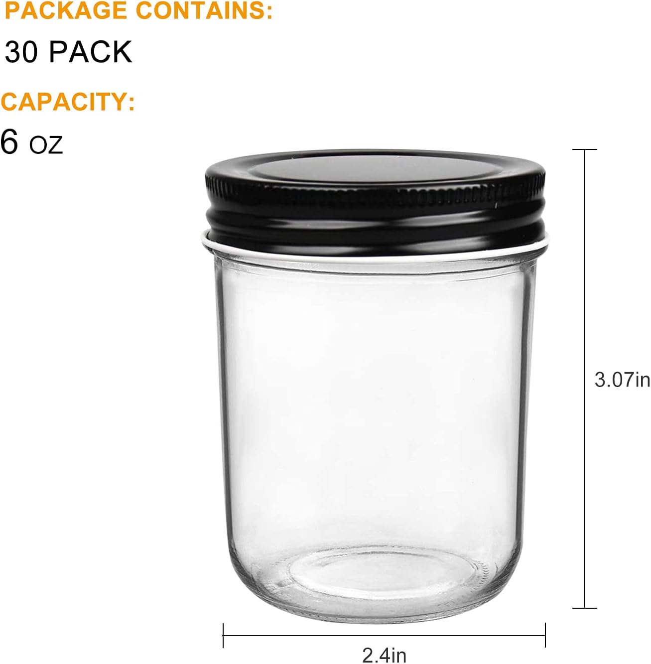 QAPPDA 6oz Glass Jars Set of 30 With Lids