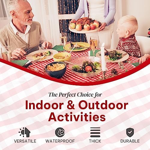 Amatra All-Purpose Plastic Table Cover Roll with Self-Cutter Red Checkered 54inch x 120ft