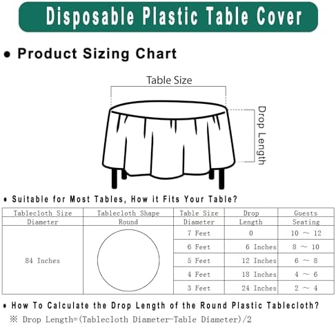 White Plastic Tablecloths 2 Pack for 6 Ft Round Tables