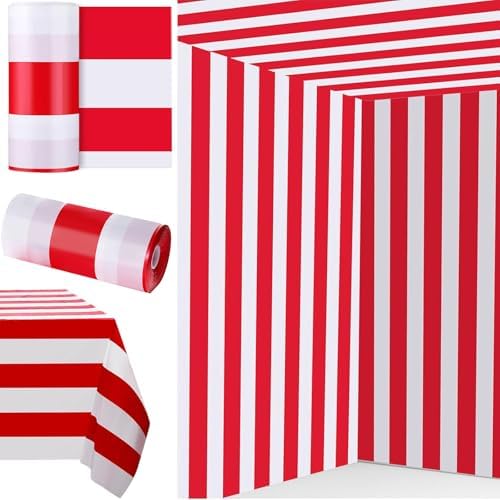 Ctosree Red and White Striped Tablecloth Roll