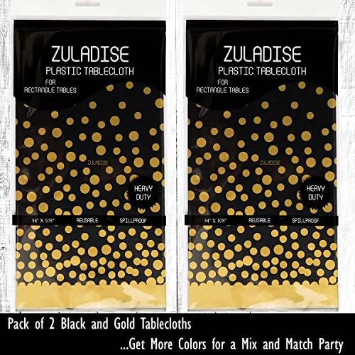 2 Pack Black and Gold Plastic Tablecloths Thick Durable Reusable