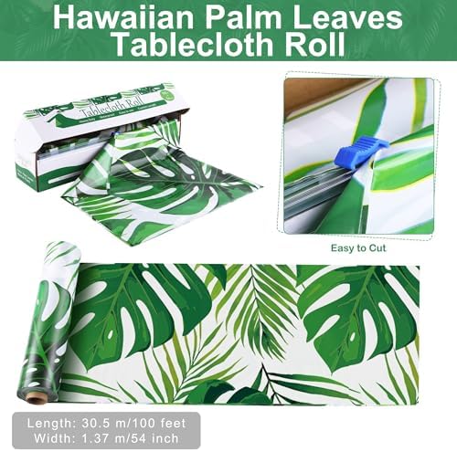 Hawaiian Palm Leaves Tablecloth Roll with Cutting Box 54x100