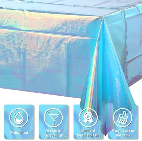 FunnyPars 3 Pack Iridescent Blue Tablecloths
