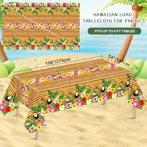 4 Pack Hawaiian Luau Tablecloths 54 x 108 Inches