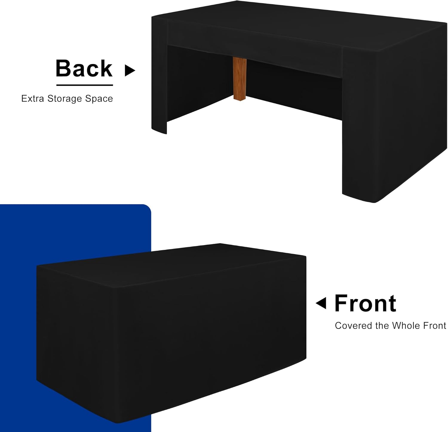 Hiasan Fitted Black 6ft Rectangle Table Cover Open Back