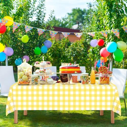 4 Pcs Yellow Checkered Tablecloth 54x108 Inches Rectangle Gingham Table Cover for Outdoor Picnic and Birthday Party