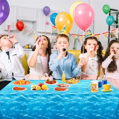 3 Piece Ocean Waves Tablecloth 54x108 Inch Water Print Plastic Table Cover for Beach Pool Party Decor