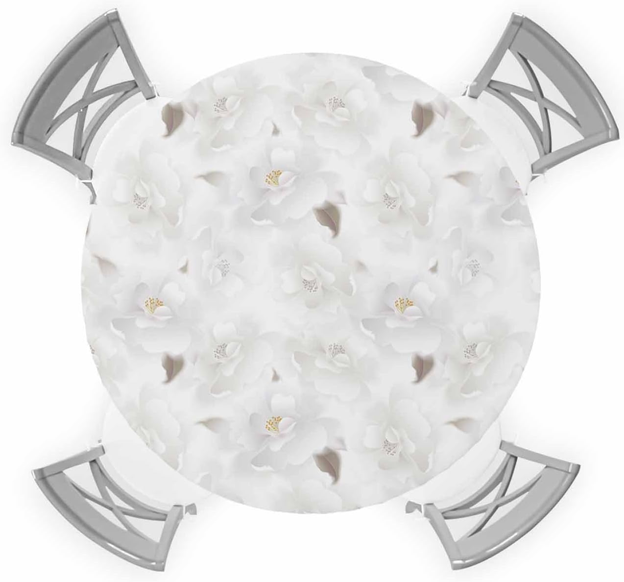 ZOE GARDEN White Rose Floral Waterproof Round Table Cover