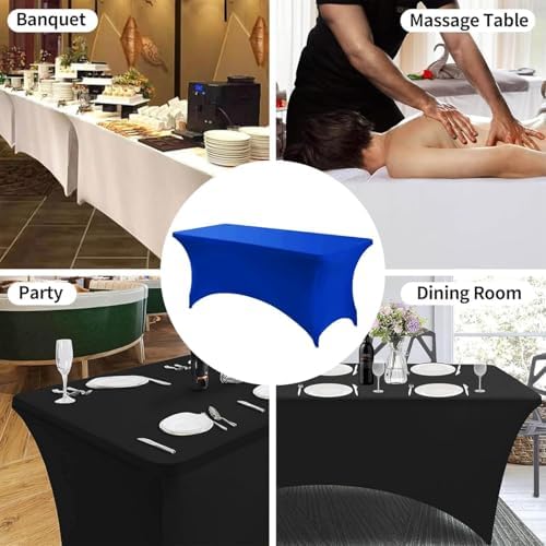 6FT Stretch Spandex Table Cover with Elastic Pockets Blue