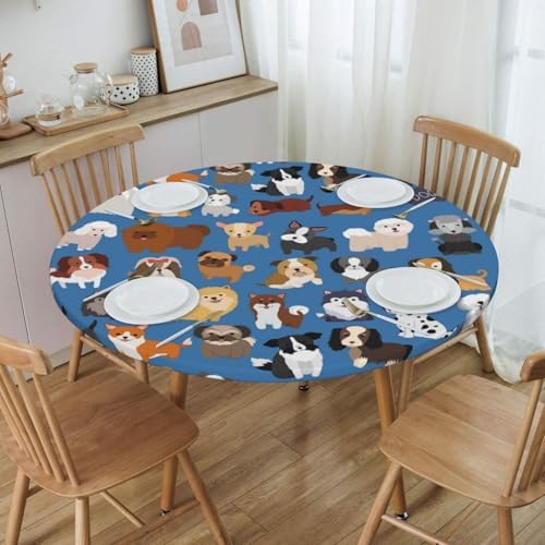 Cute Dogs Blue Tablecloth with Elastic Edge Small