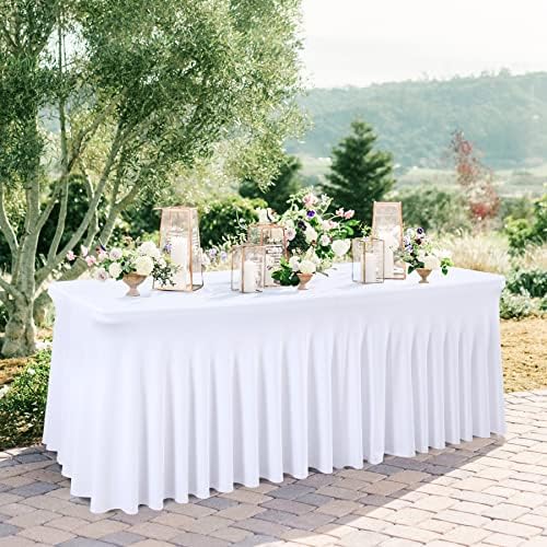 Besutolife 6ft White Tablecloth Rectangle Spandex 2PCS Table Skirt