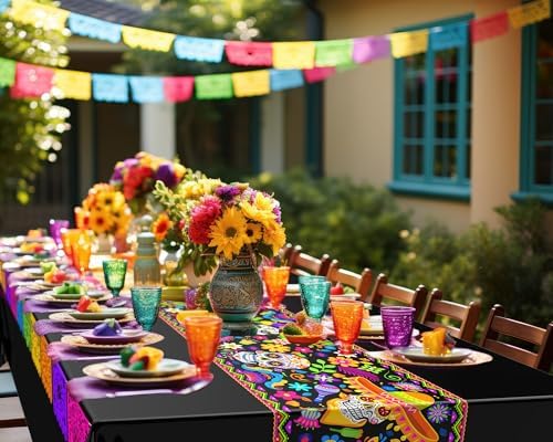 Oudain 6 Pcs Fiesta Tablecloth 108 x 54 Inch Waterproof Plastic Table Cover for Mexican Festive Events