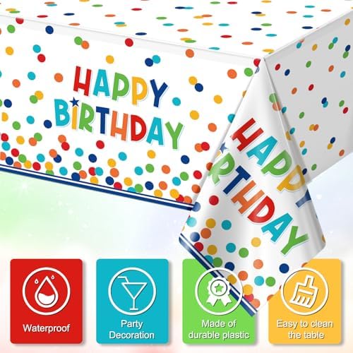3 Pack Happy Birthday Tablecloths with Polka Dots