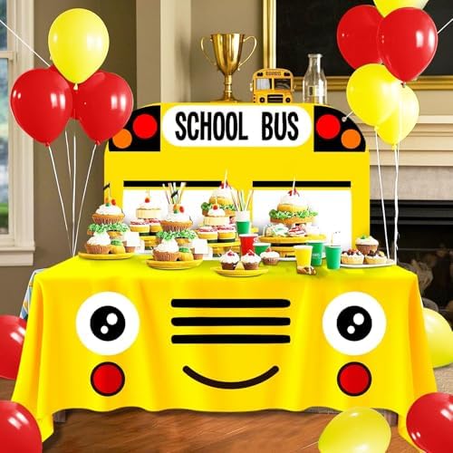 Cumule School Bus Themed Tablecloth and Backdrop Set