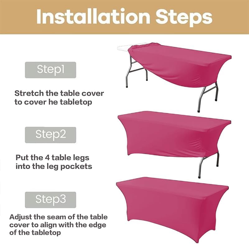 Hot Pink Spandex Table Cover 6ft Rectangular Stretch Tablecloth for Home Events