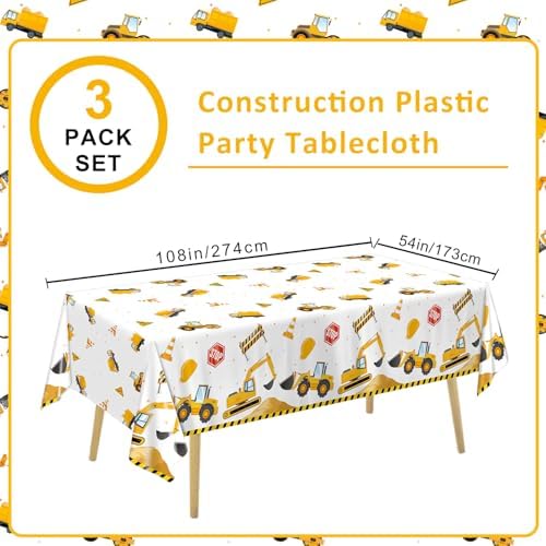3 Pack Construction Themed Tablecloths 54 x 108 Inches